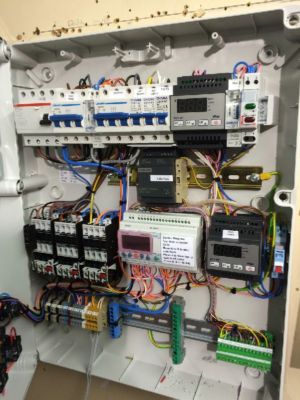 Typical inside of 20 module plastic control panel for swimming pools and spas