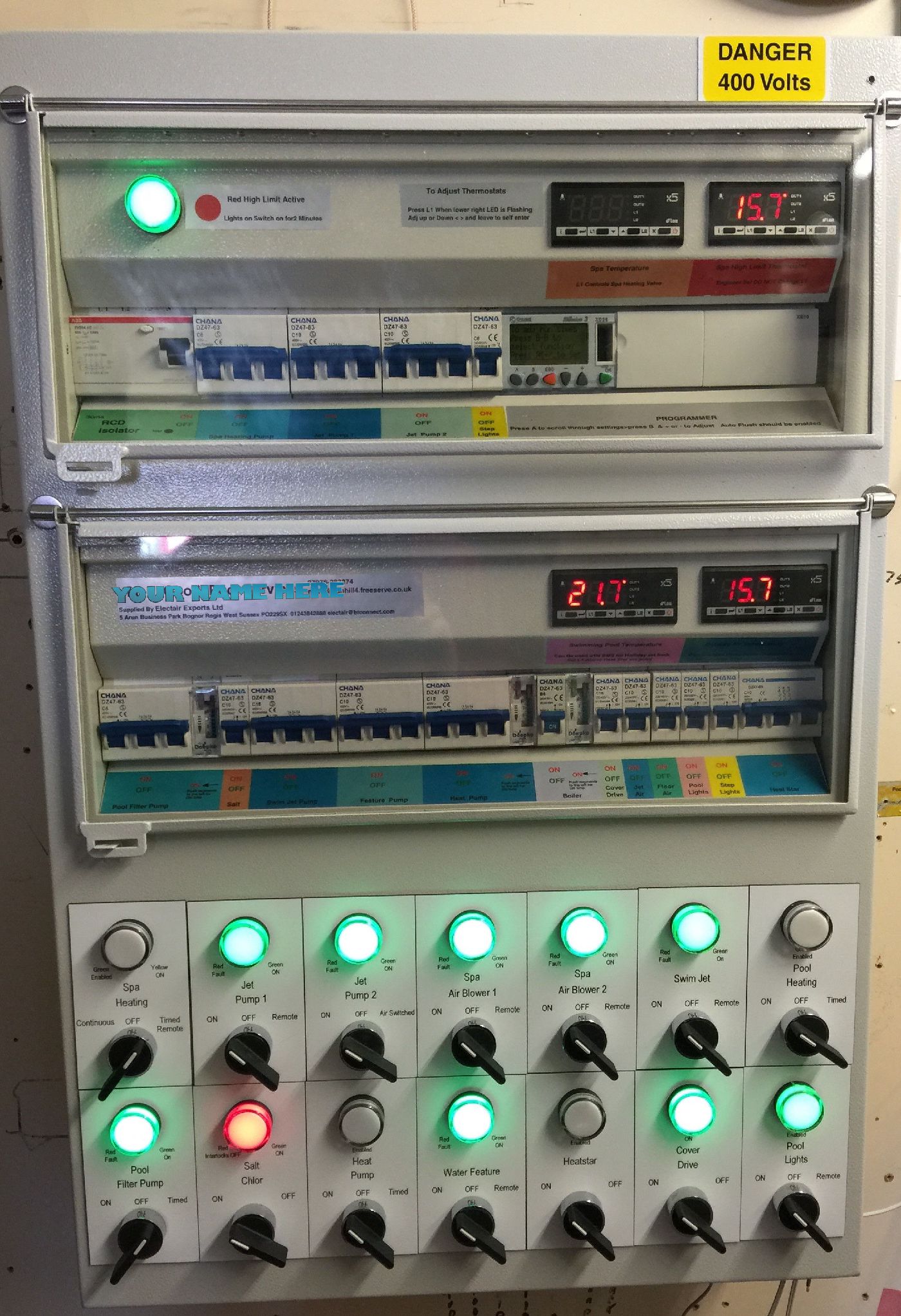 Swimming pool control panels